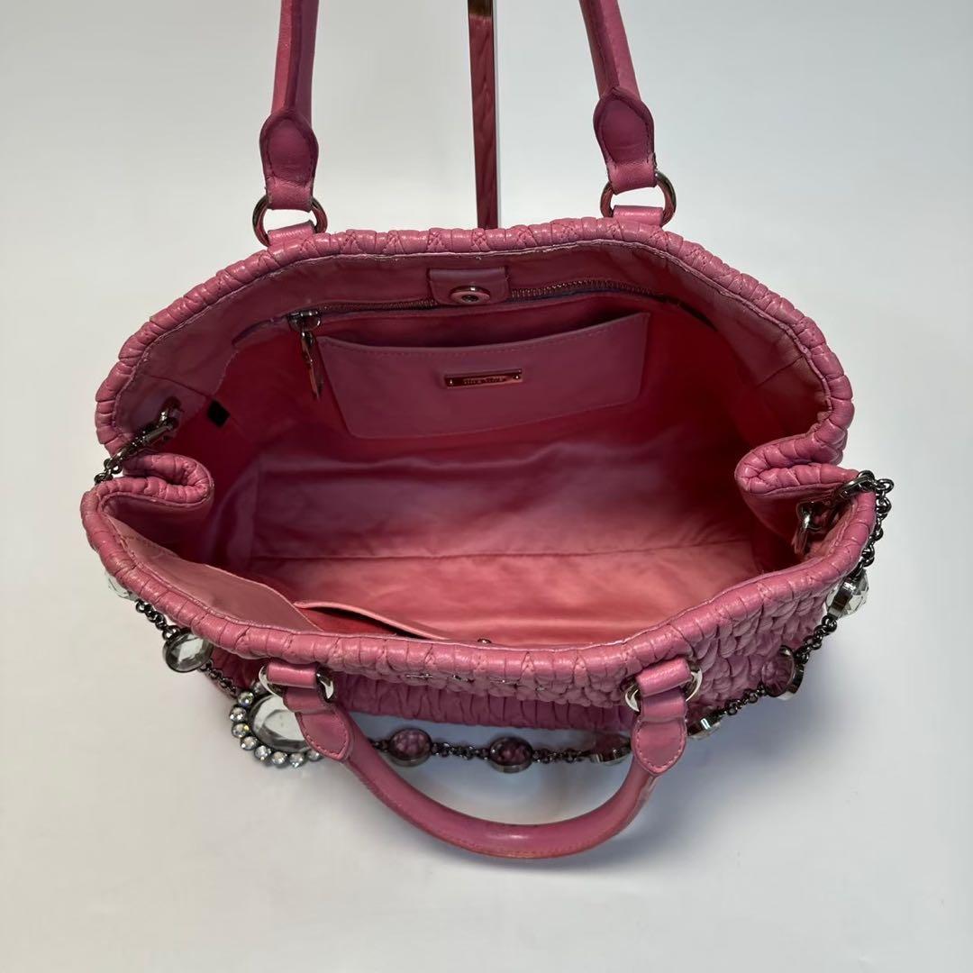 o10【美品】保存袋付　ミュウミュウ　ナッパクリスタル　マテラッセハンドバッグ.