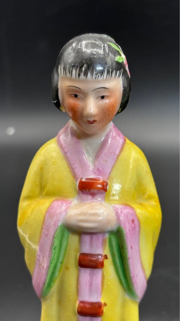 中国美術 古玩 色絵陶人形 陶器人形 高さ約20cm 置物 オブジェ 古董品
