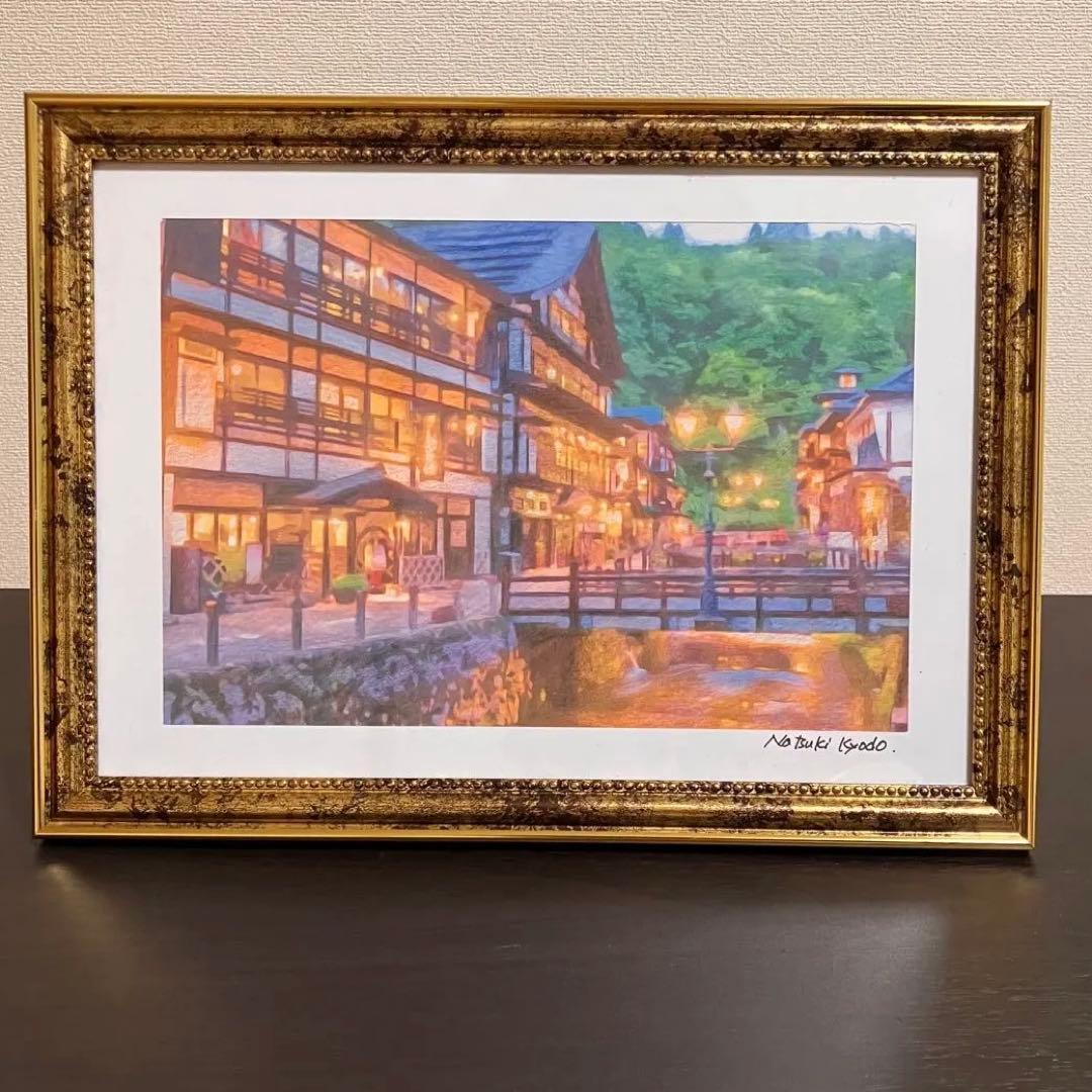 ジブリアート14 千と千尋の神隠しより「銀山温泉」32.7㎝×24.0㎝　額装品