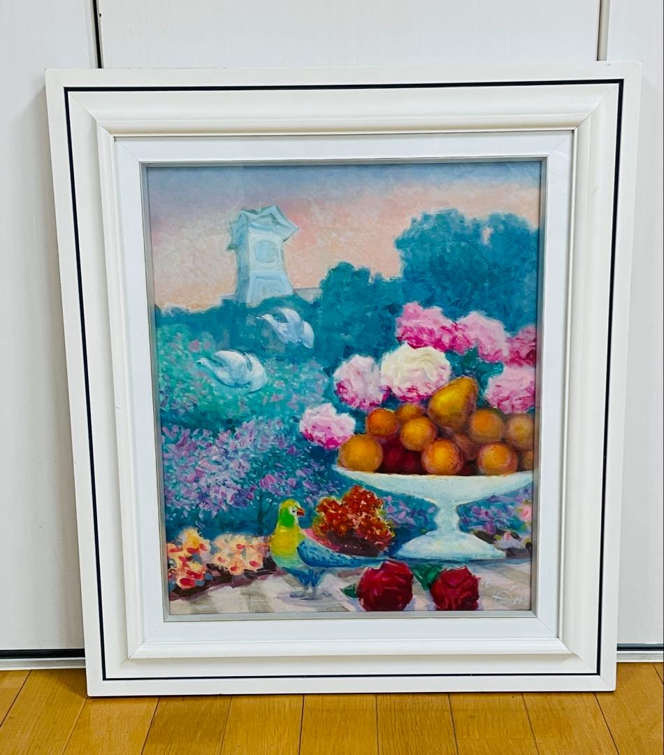 真筆　阿部乙人 時計台　果物　花の油彩画 直筆サイン入り