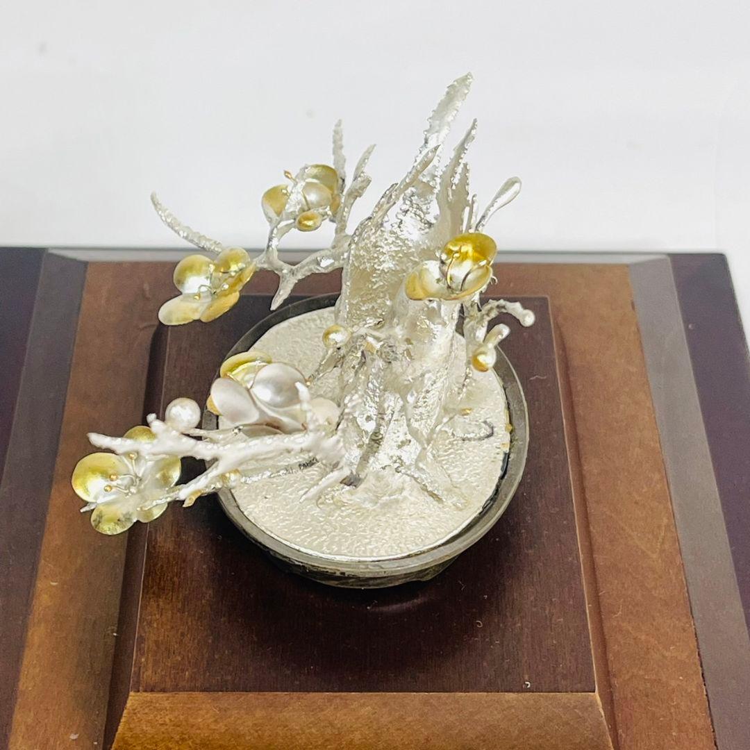 純銀 梅 光則作 純銀製梅 飾り 純銀飾り 梅　銀細工 日本工芸品 工芸品レア