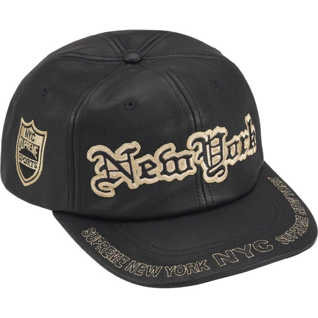 Supreme 6-Panel シュプリーム レザー キャップ ロゴ ブラック
