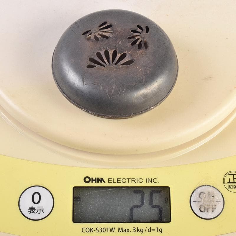 茶道具　京焼　滝口加全作　染付山水文　香炉　透かし火屋付　M　R8878