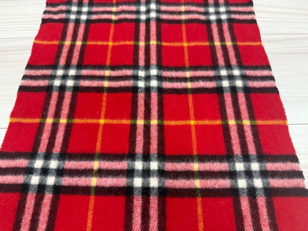バーバリー　カシミヤ　マフラー　チェック　レッド系