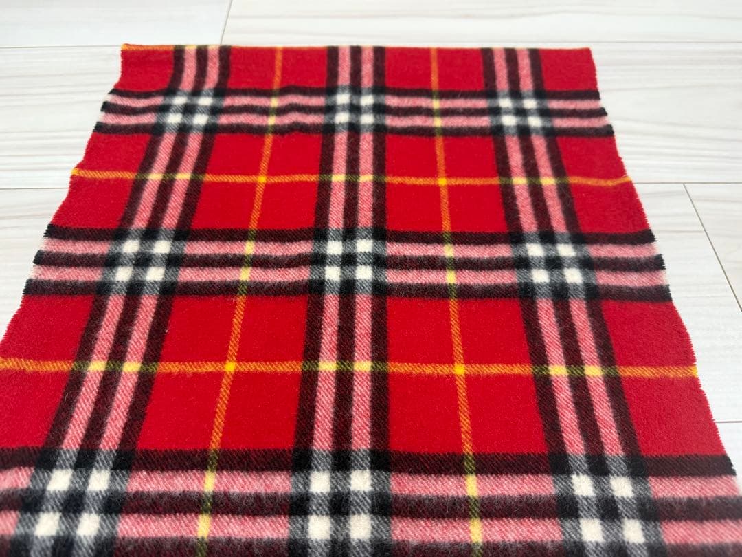 バーバリー　カシミヤ　マフラー　チェック　レッド系