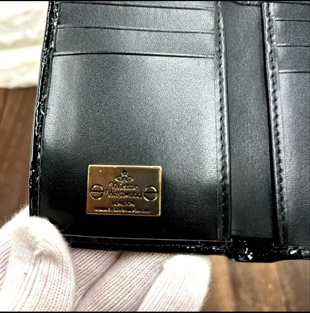 新品未使用　ヴィヴィアンウエストウッド 三つ折財布　黒　エナメル　がま口　⑤