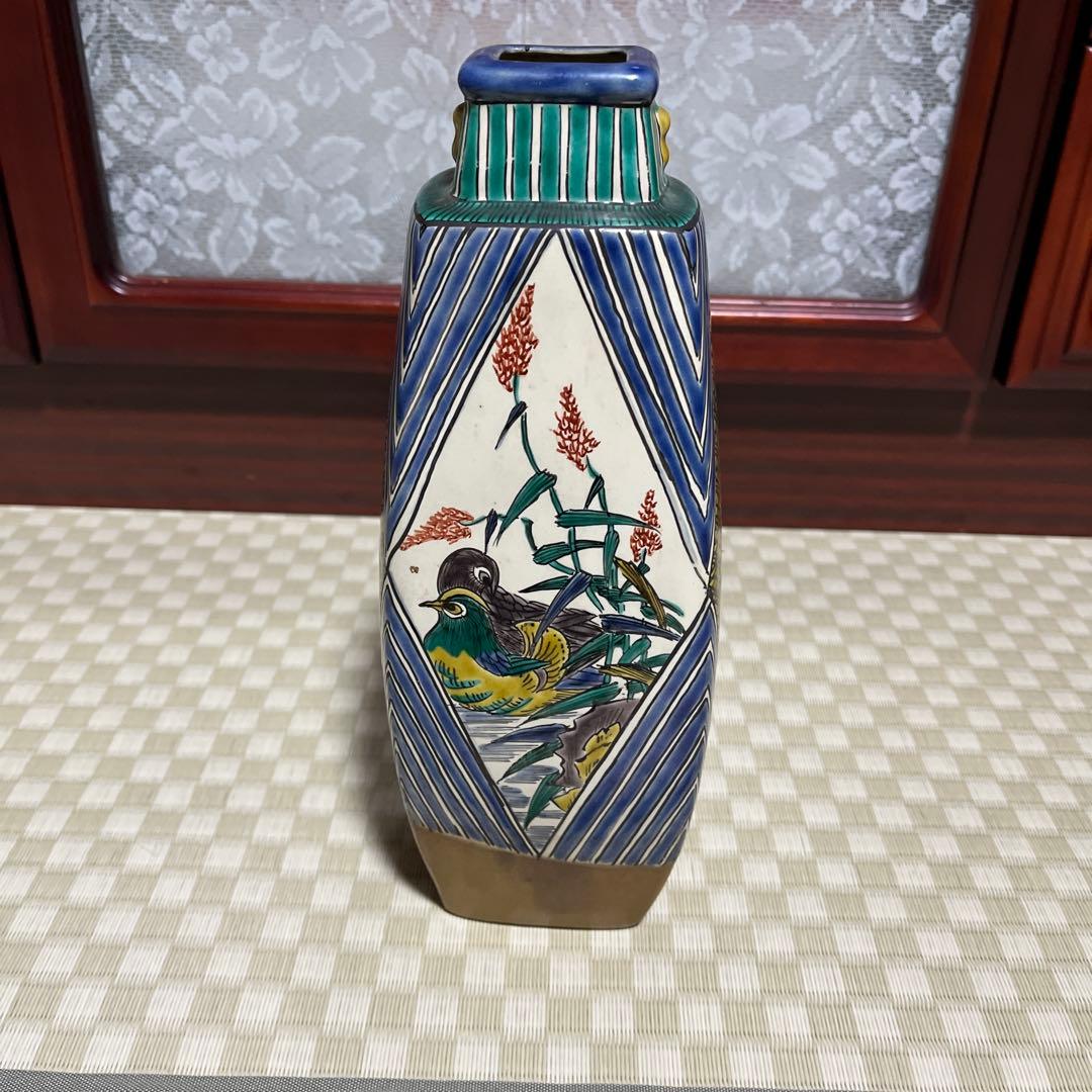 九谷焼　堀江青光　花瓶　花鳥絵