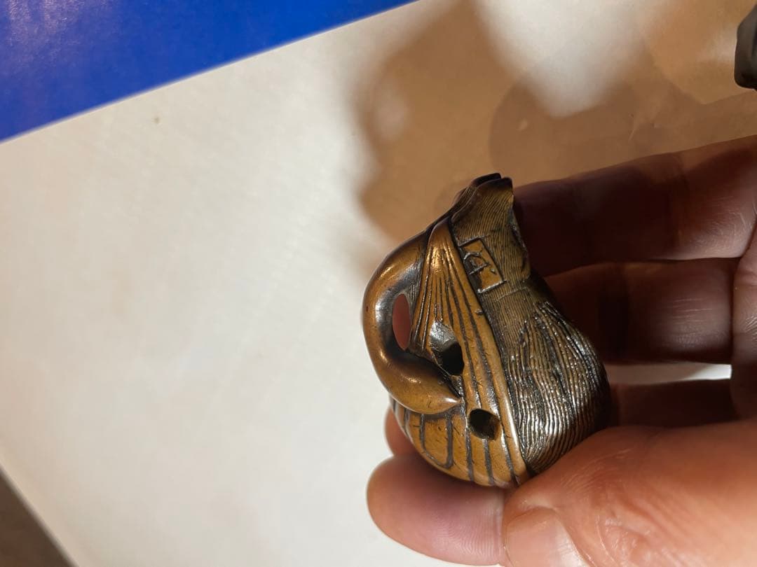 根付 木製 タヌキ 辻 銘