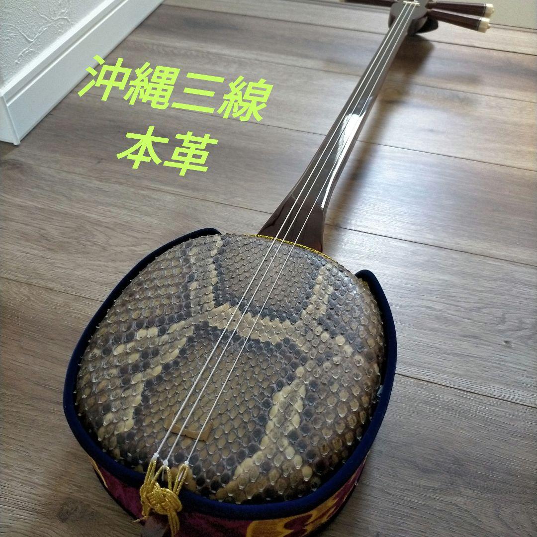 沖縄三線 本皮 三線 沖縄 皮破れなし 蛇皮 本蛇革 琉球 和楽器 弦楽器
