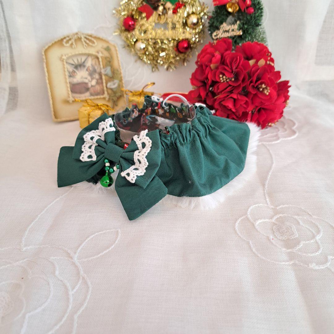 クリスマス幅広ファーシュシュ(緑シマナガエ)わんちゃん猫ちゃん用