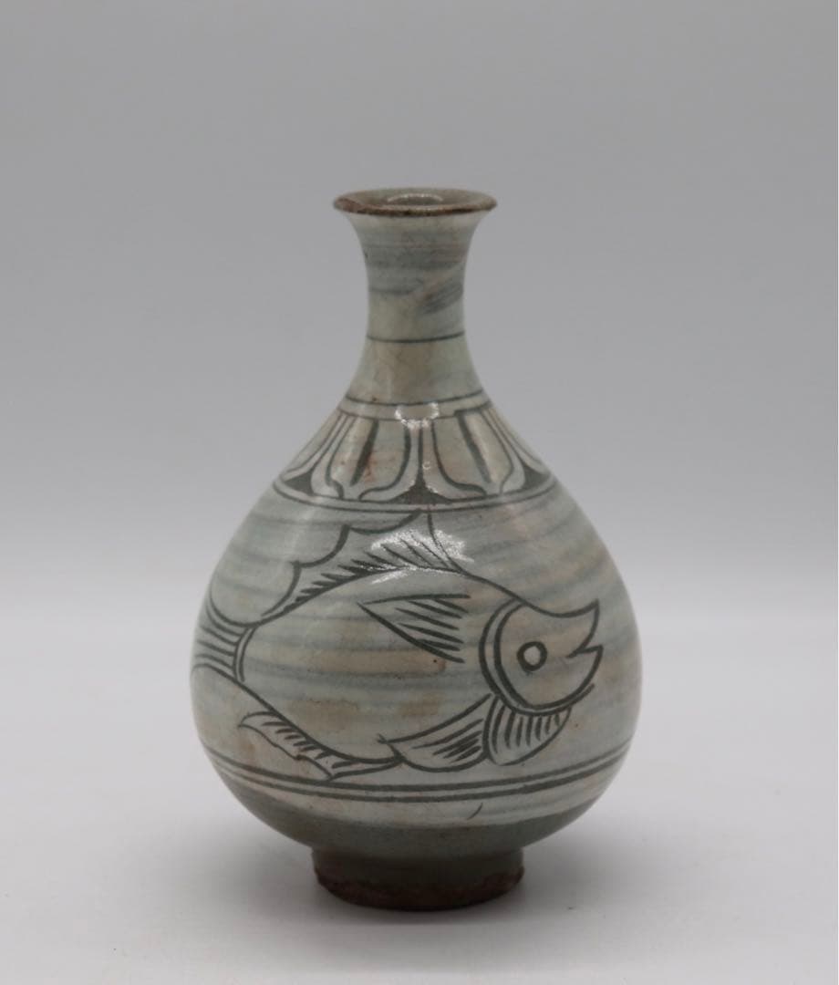 朝鮮　粉青釉　魚紋徳利　訳あり　送料込み0522