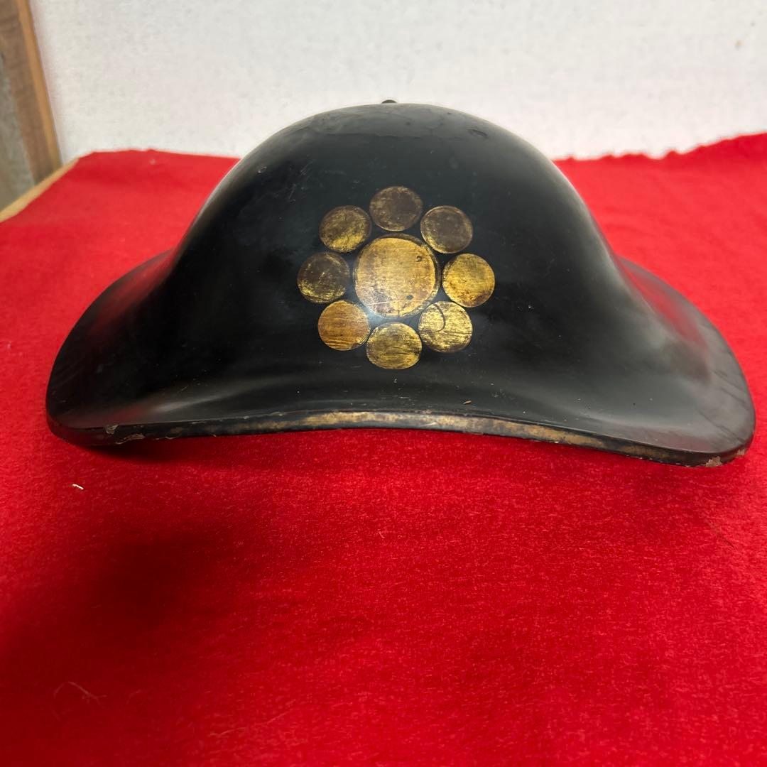 九曜紋　平陣笠 家紋入 黒漆塗 骨董 アンティーク/甲冑/鎧兜/足軽/武具