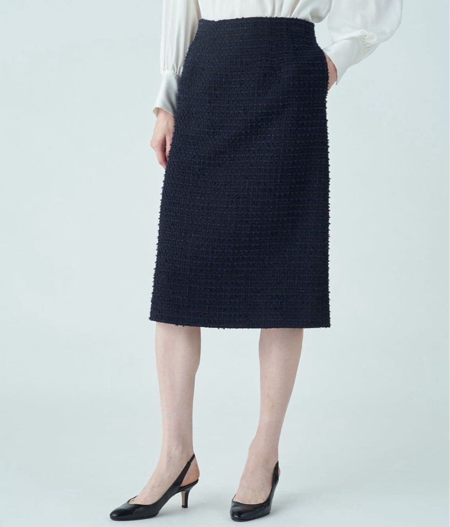 美品✨Ballsey ミックスヤーンツイード Iラインスカート　ネイビー