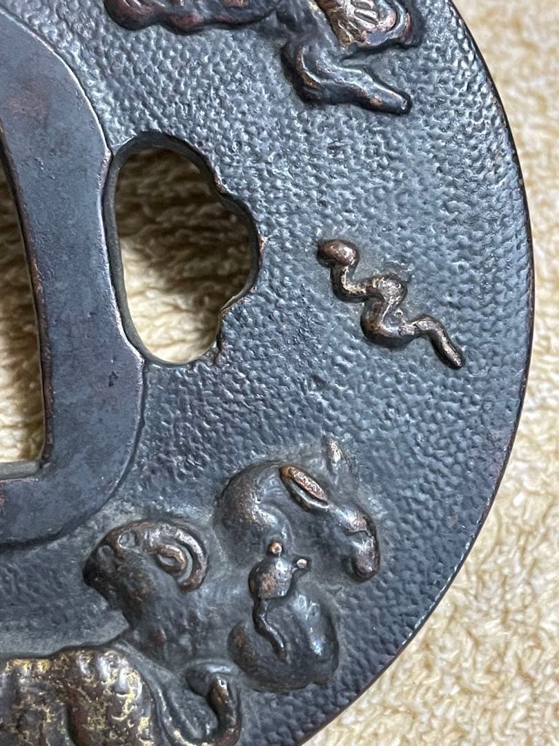 ■江戸後期金工師在銘赤銅鍔■明治期■鍔■日本刀　武具　刀装具　古美術　武士　縁起