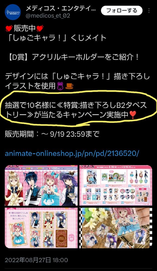 しゅごキャラ！　くじメイト　特賞　描き下ろしB2タペストリー　不思議の国のアリス