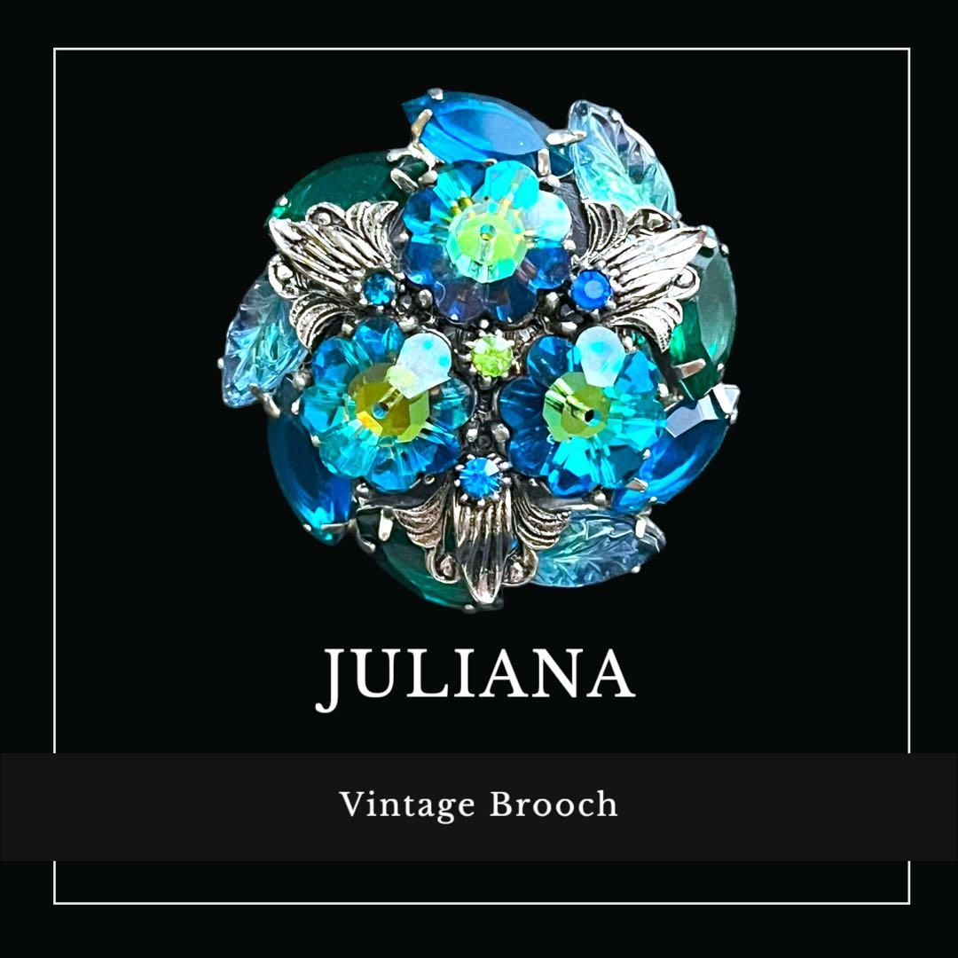 レアストーン☆JULIANA☆ギブレ&モールデッドガラス☆フラワーブーケブローチ