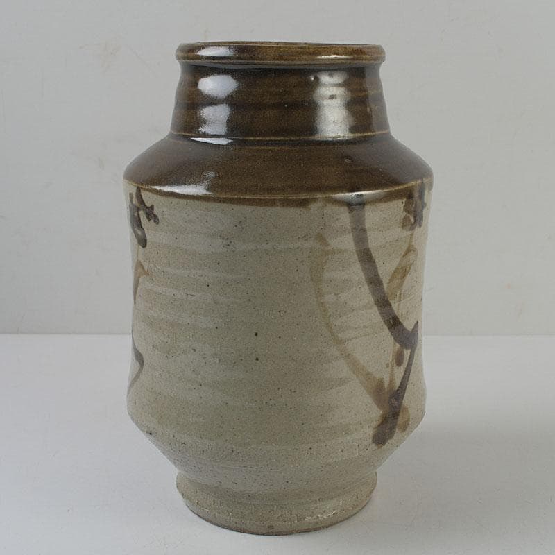人間国宝　濱田庄司作　鐵絵花瓶　共布共箱　M　R9136H