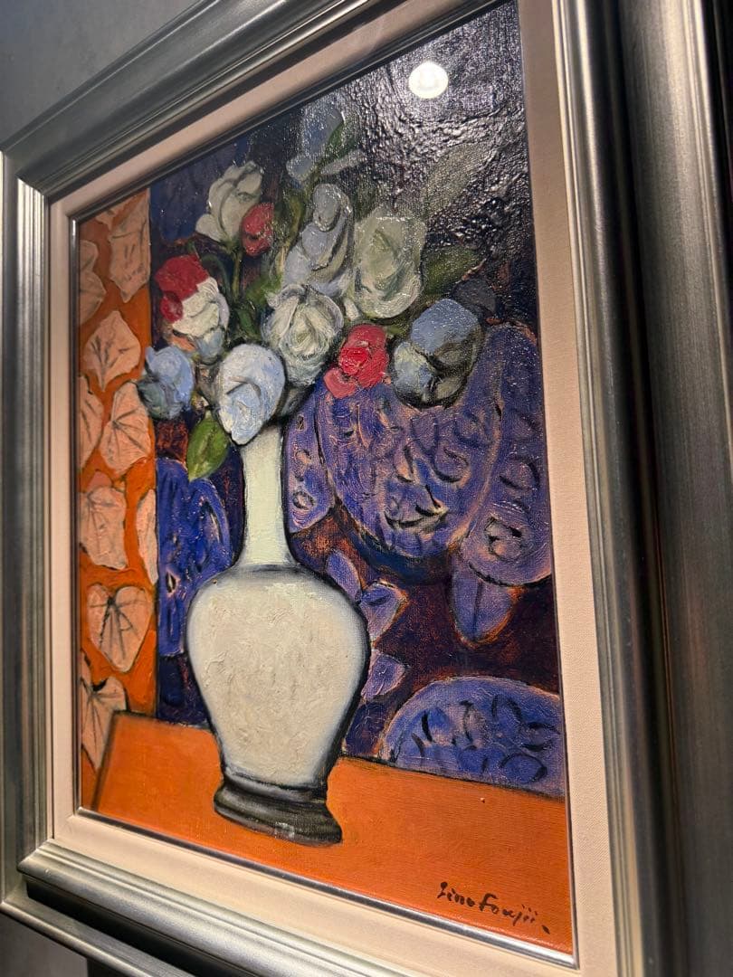 藤井二郎　【白いダリア】　肉筆油彩画　直筆サインあり