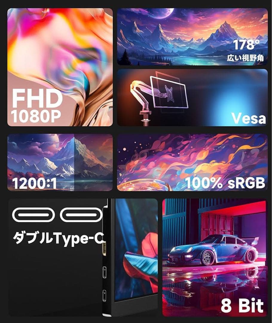 【2台セット】Ingknok 18.5インチ ポータブルモニターモバイルモニター
