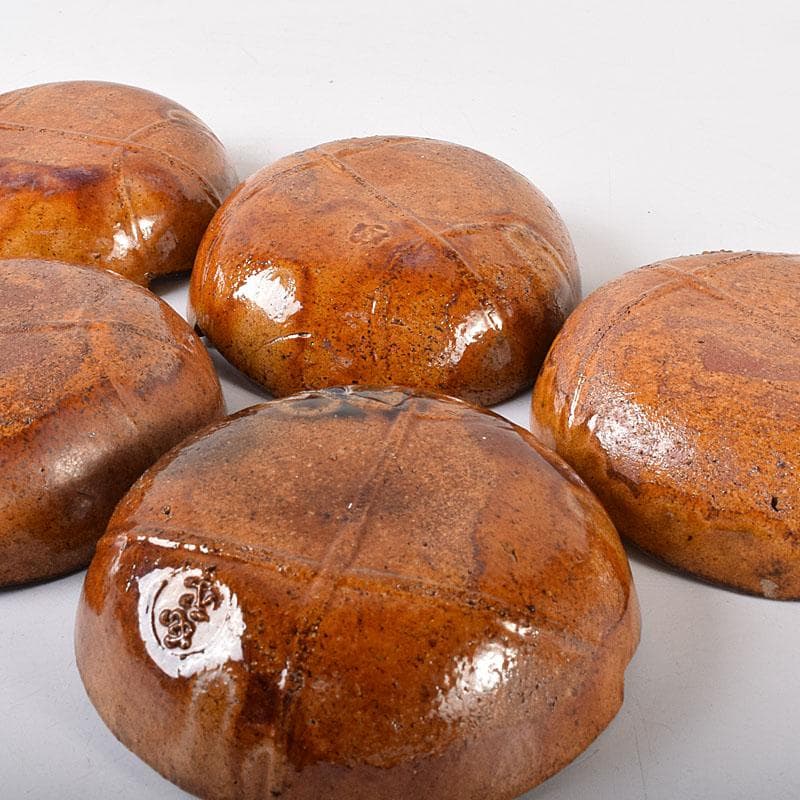 和食器　大樋焼　大樋長楽造　飴釉　柏葉　向皿　5客　共箱　M　R8141