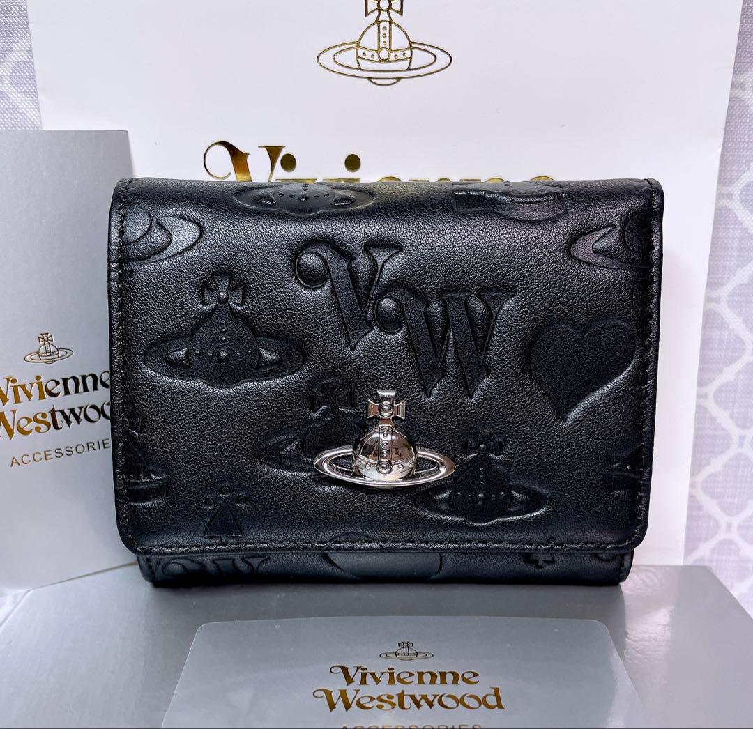 【新作✩内柄も素敵】Vivienne Westwood 三折財布 黒マット