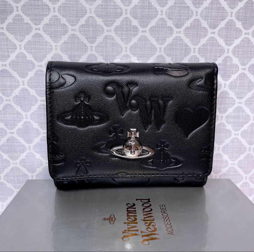 【新作✩内柄も素敵】Vivienne Westwood 三折財布 黒マット