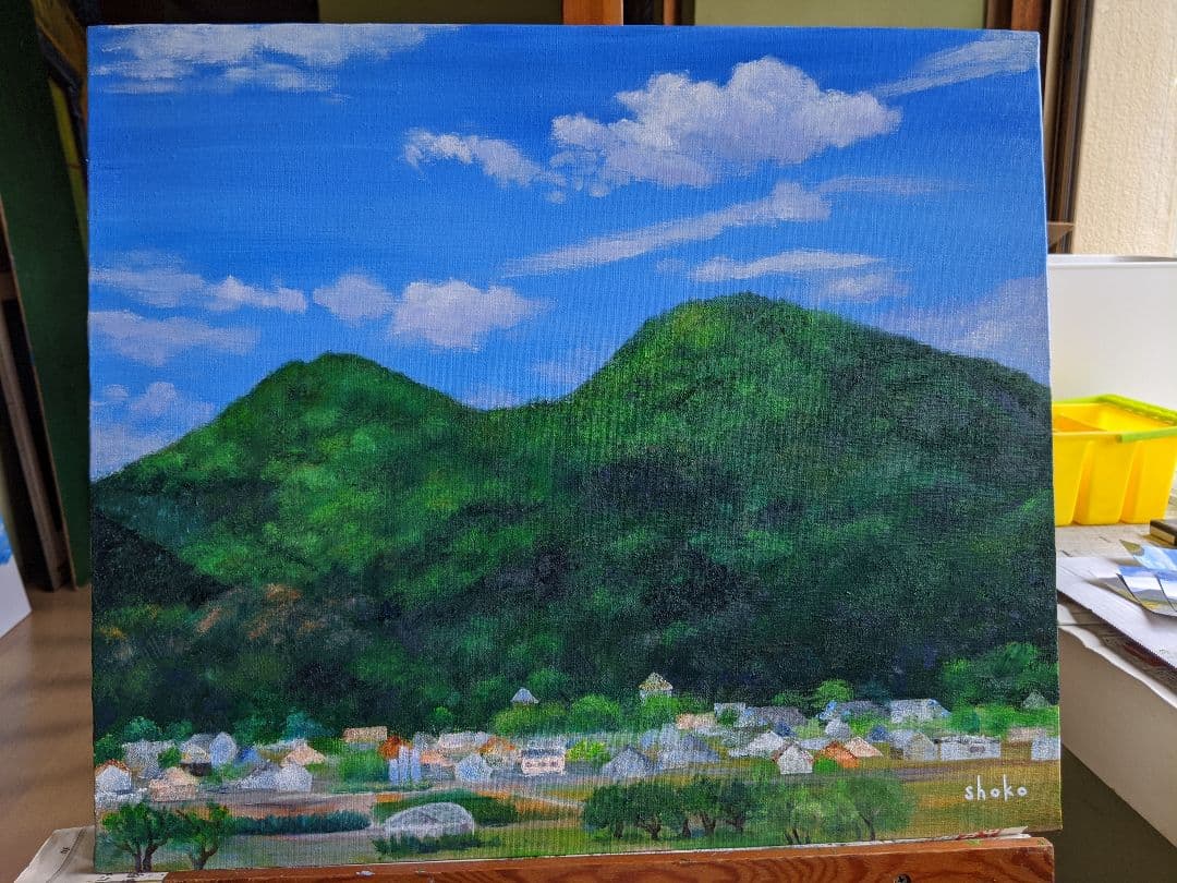 絵画　原画　油彩画　油絵　一点物　アート作品　自作の絵　風景画「二上山」