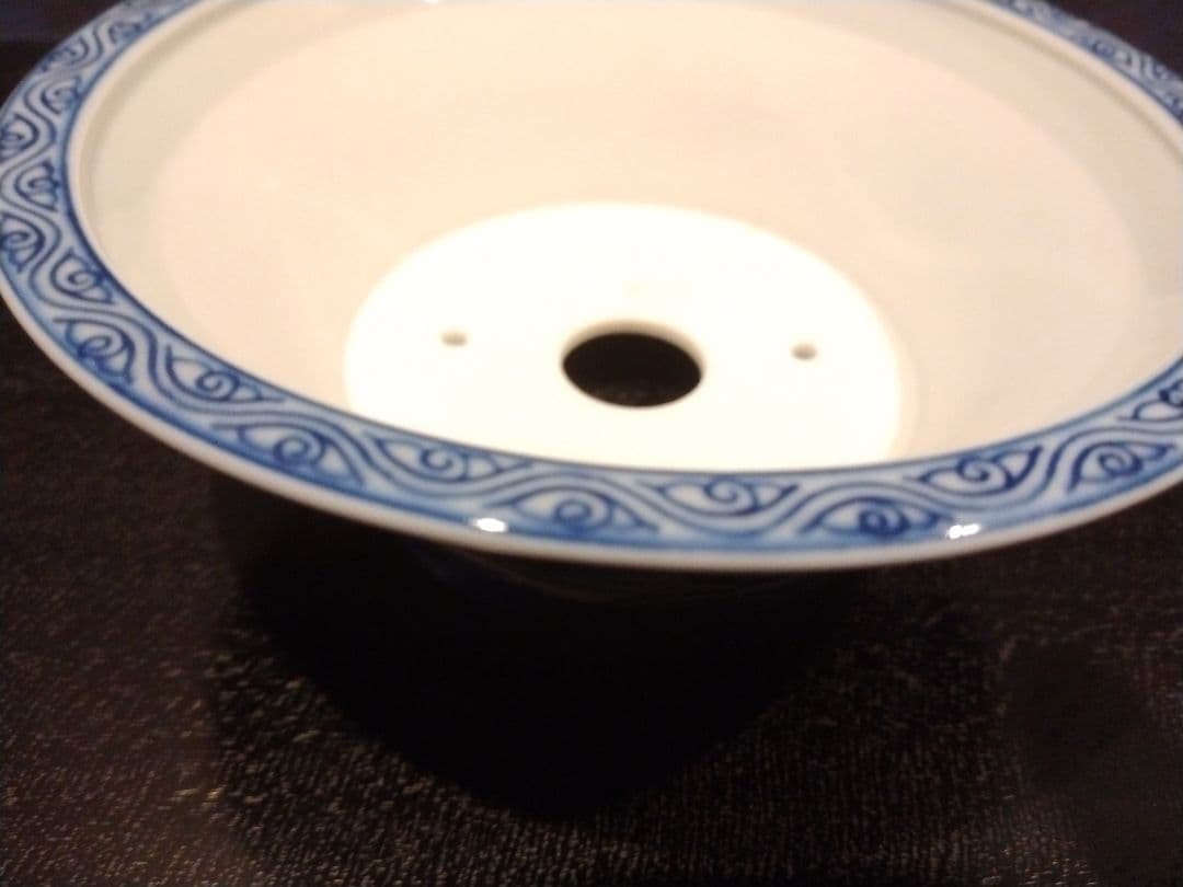 すさまじい筆致！染付山水図丸鉢 /盆栽/小品盆栽/盆栽鉢/植木鉢/谷樂方山