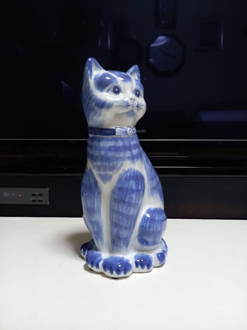 イタリア製　ビンテージ　陶器　手彩色　蝶ネクタイ　座り猫　オブジェ