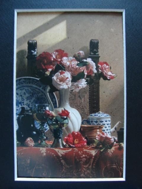 青木 敏郎 【椿・レーマ杯・染付皿】 希少画集画、状態良好、新品高級額装付