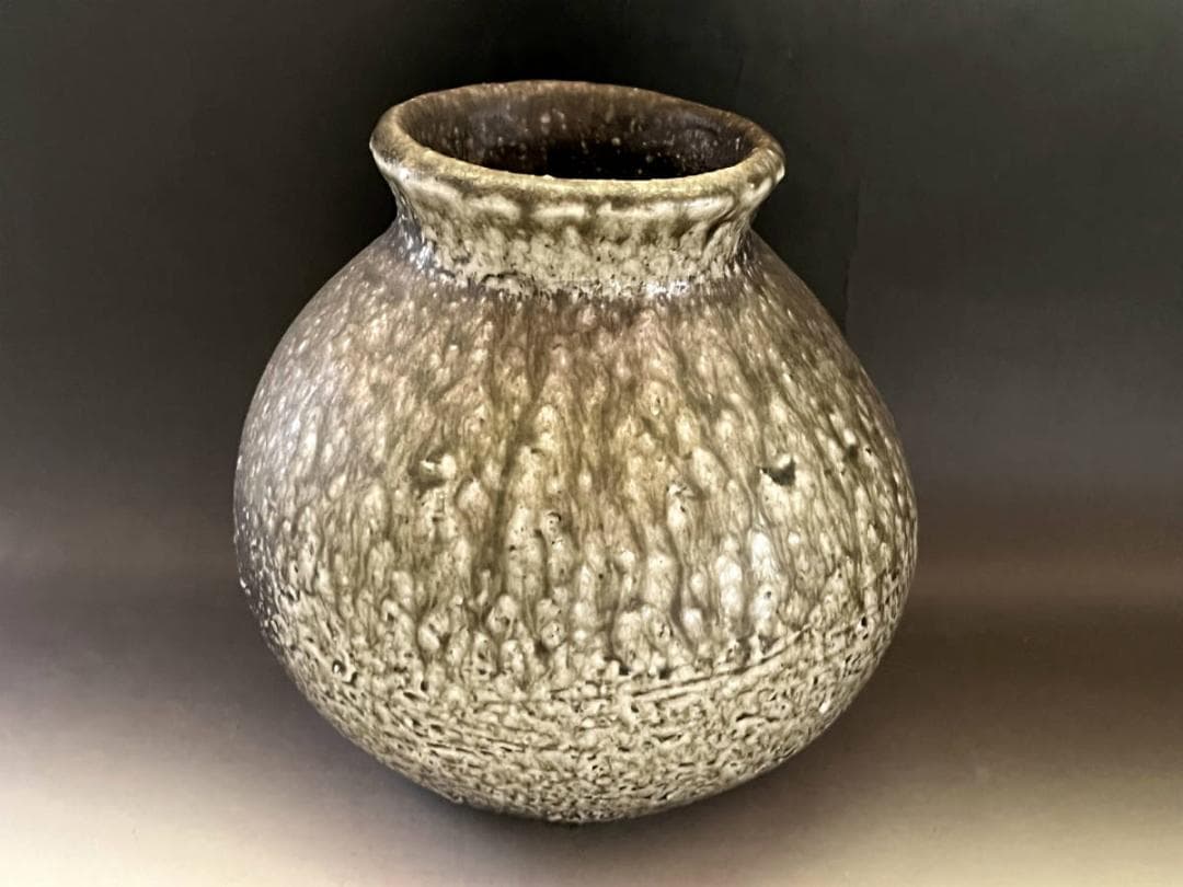 壷■古信楽灰被窯変瓶 古壺 灰釉涙艮 土物 花瓶花器 オブジェ時代物 骨董品■