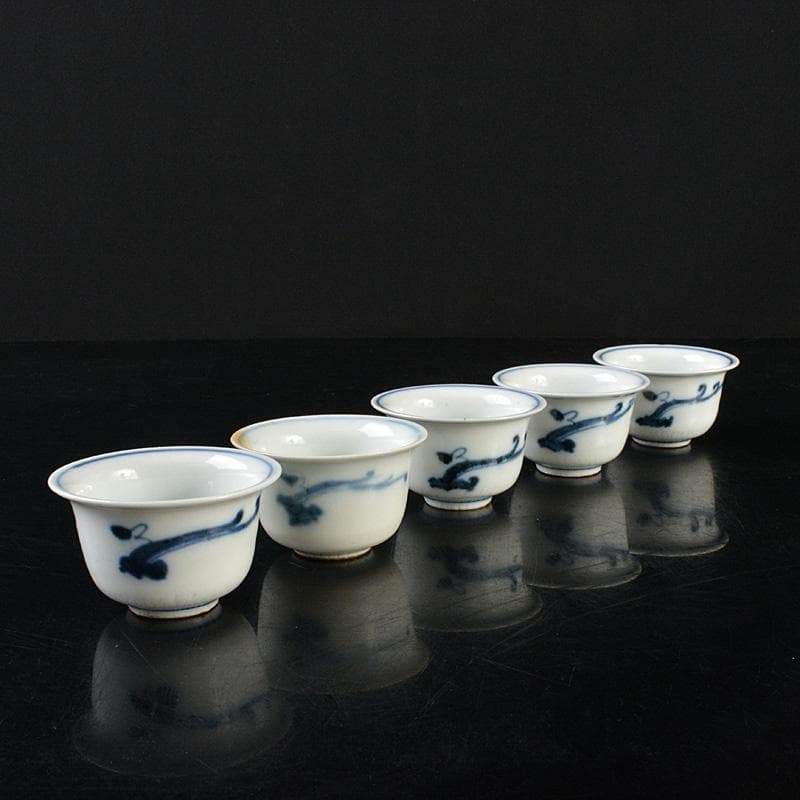 煎茶道具　伊万里焼　古伊万里染付蔦文　煎茶器　五客　V　R6093