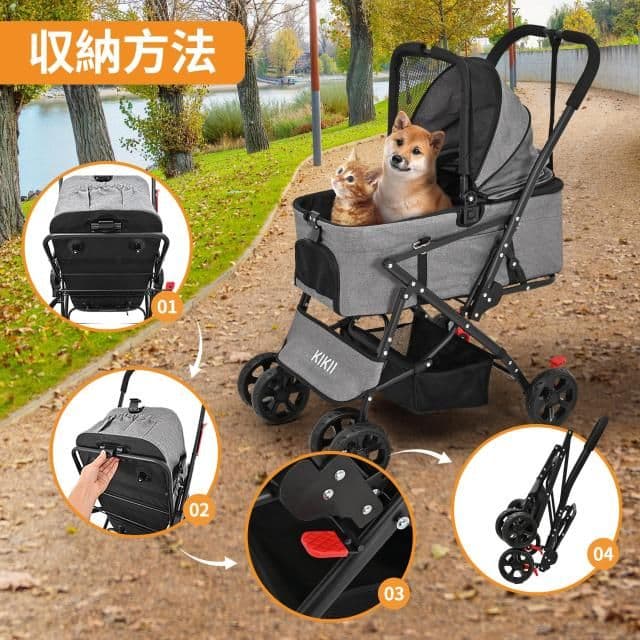 新品　最安値　KIKII ペットカート　グレー 折りたたみ 組み立て簡単