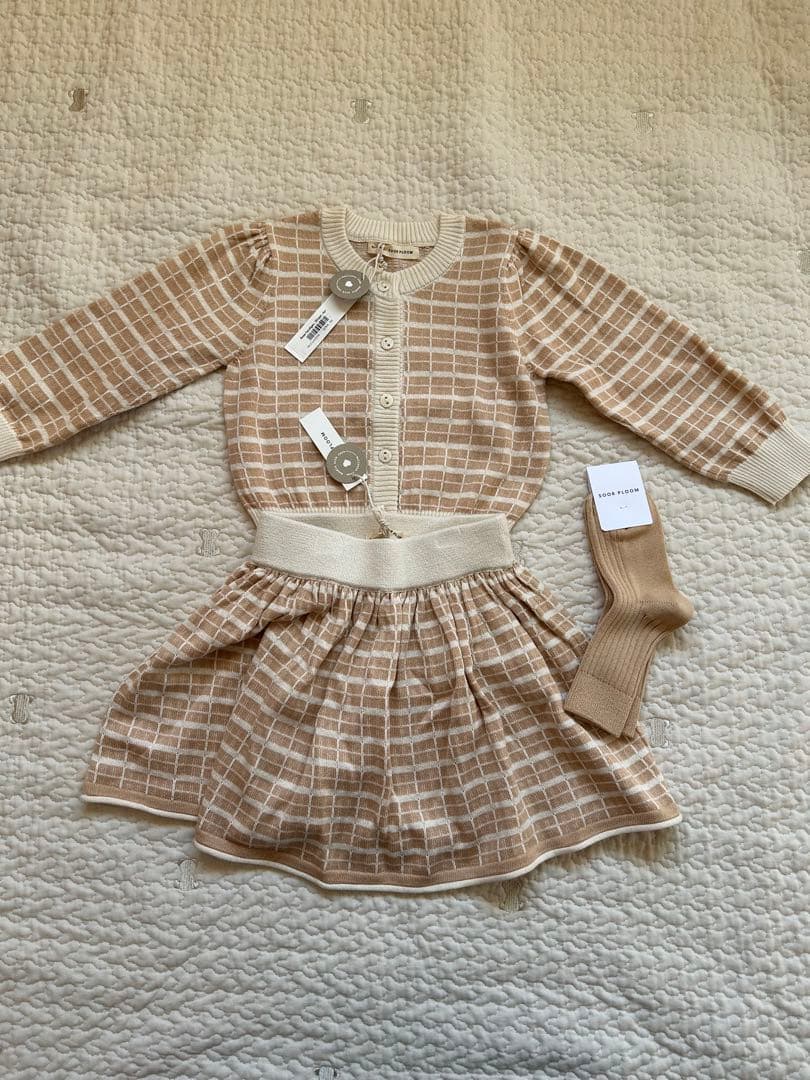 soor ベージュチェック カーディガン スカート 靴下セット