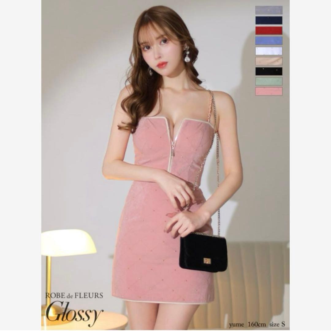 美品 ローブドフルール スタッズ キルティング ドレス キャバ ミニ ピンク