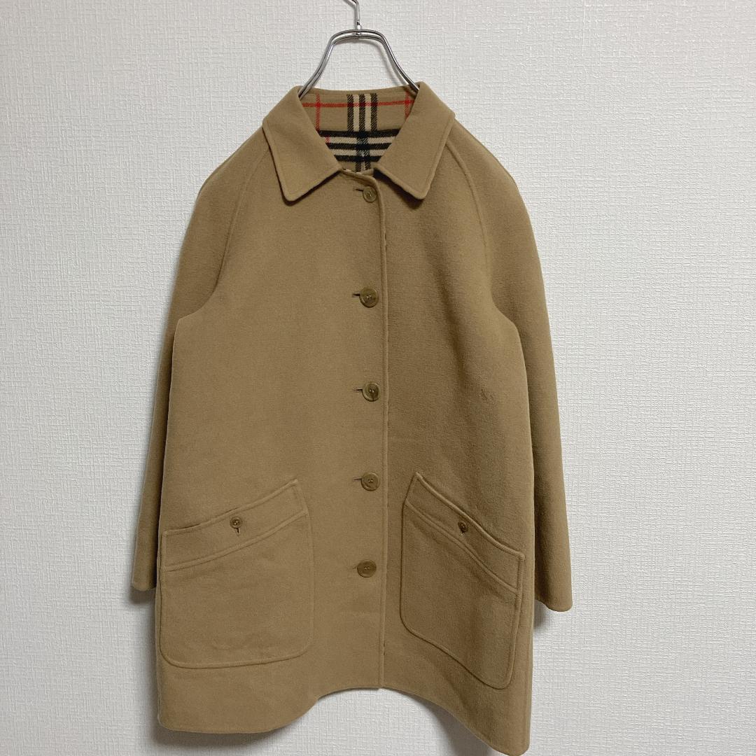 90sバーバリーBurberrys'ノバチェックリバーシブルウールミドルコートM