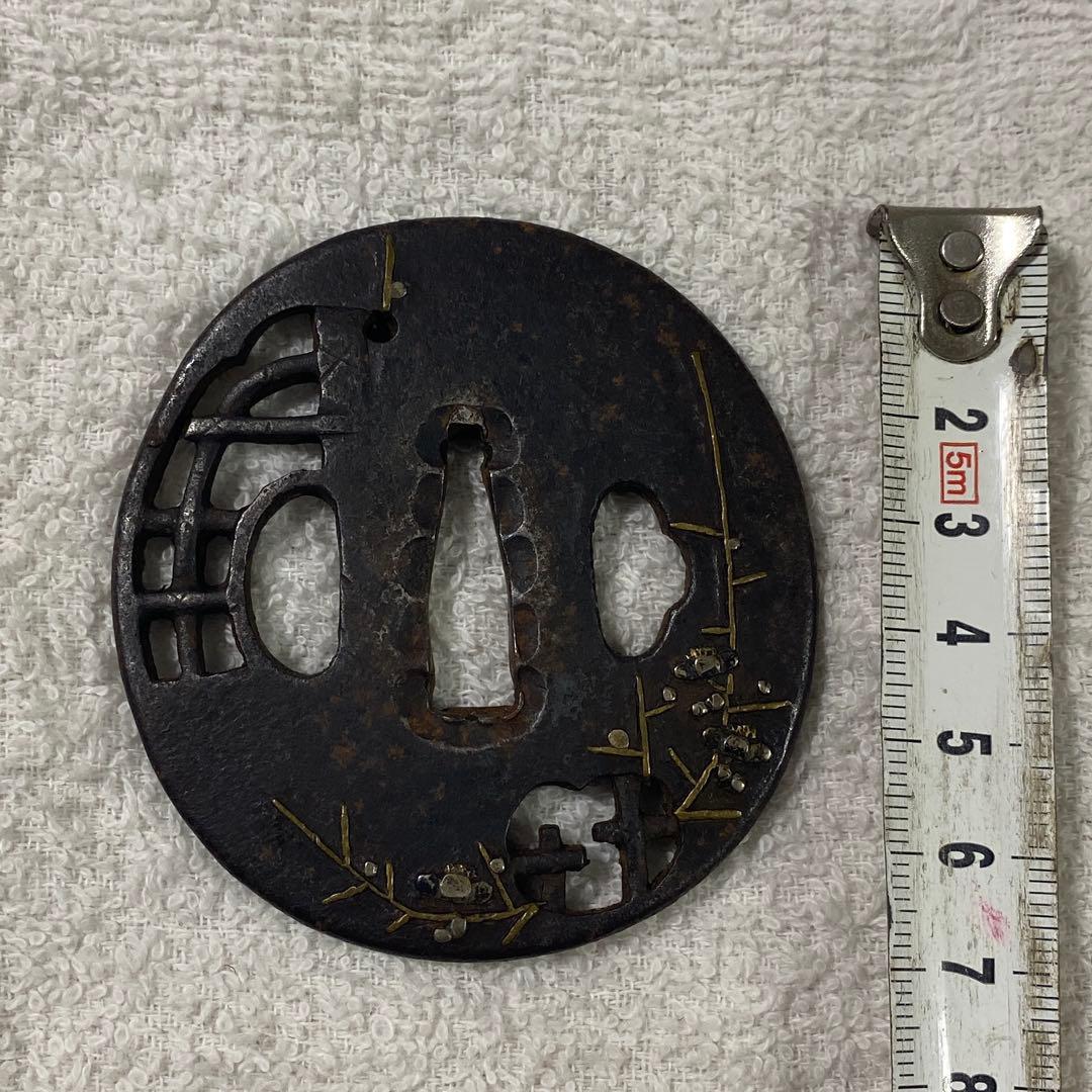 B-23 鍔　透かし彫り　金銀象嵌　武具　刀装具　アンティーク　美術品　工芸品