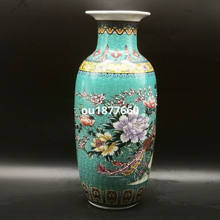 琺瑯彩藍地満工祥鳳来儀花瓶 景徳鎮 陶磁器 装飾品 現代工芸品 美術品 置物