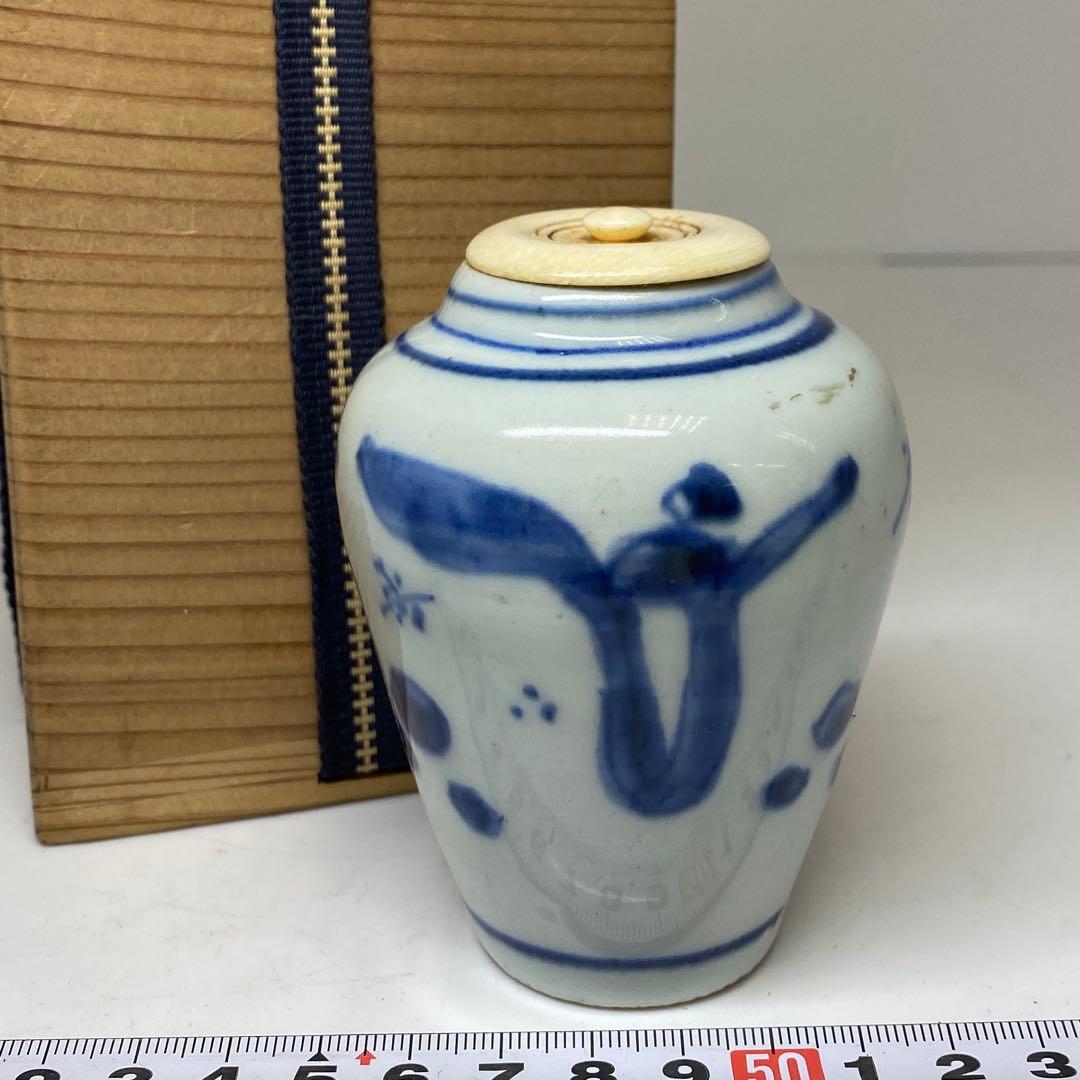 中国明時代 古染付茶入 h9.2cm 東キ8-0121☆2F トヒチ