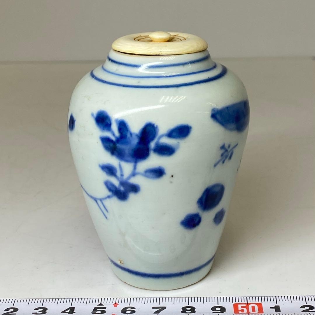 中国明時代 古染付茶入 h9.2cm 東キ8-0121☆2F トヒチ