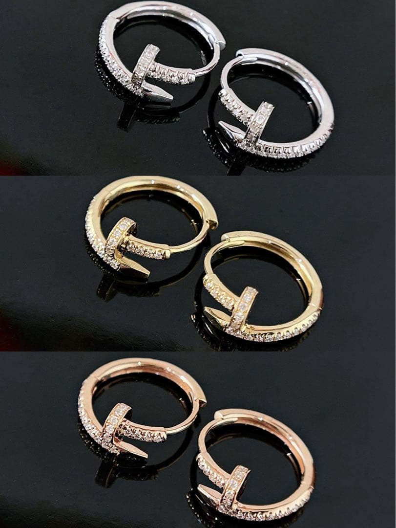 K18YG PG WG 天然ダイヤモンド　釘モチーフ　フープピアス　18金