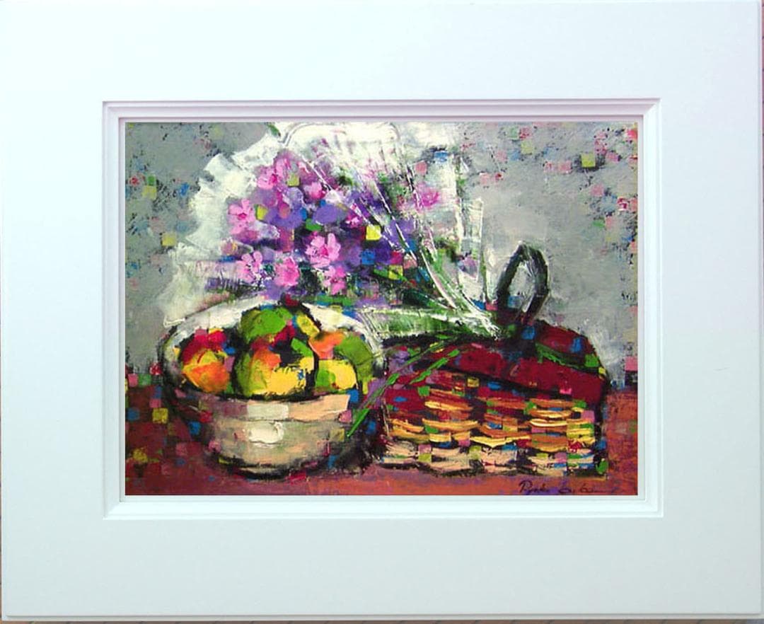 油絵 絵 絵画インテリア 額付(黒) uF6-062104 静物 花束 フルーツ