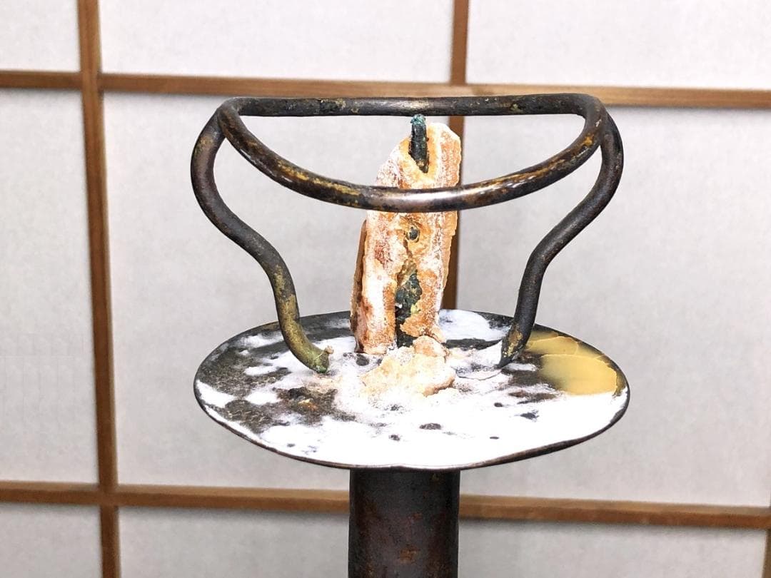 【 江戸期木製燭台 】　67.5ｃｍ　蝋燭残