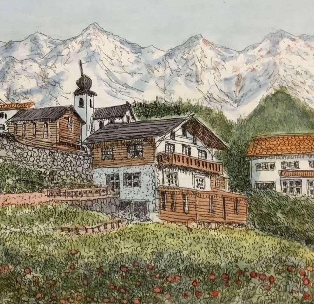 絵画・額縁・版画・織田 義郎・新品未使用・リーイン(スイス)・エッチング・美術品
