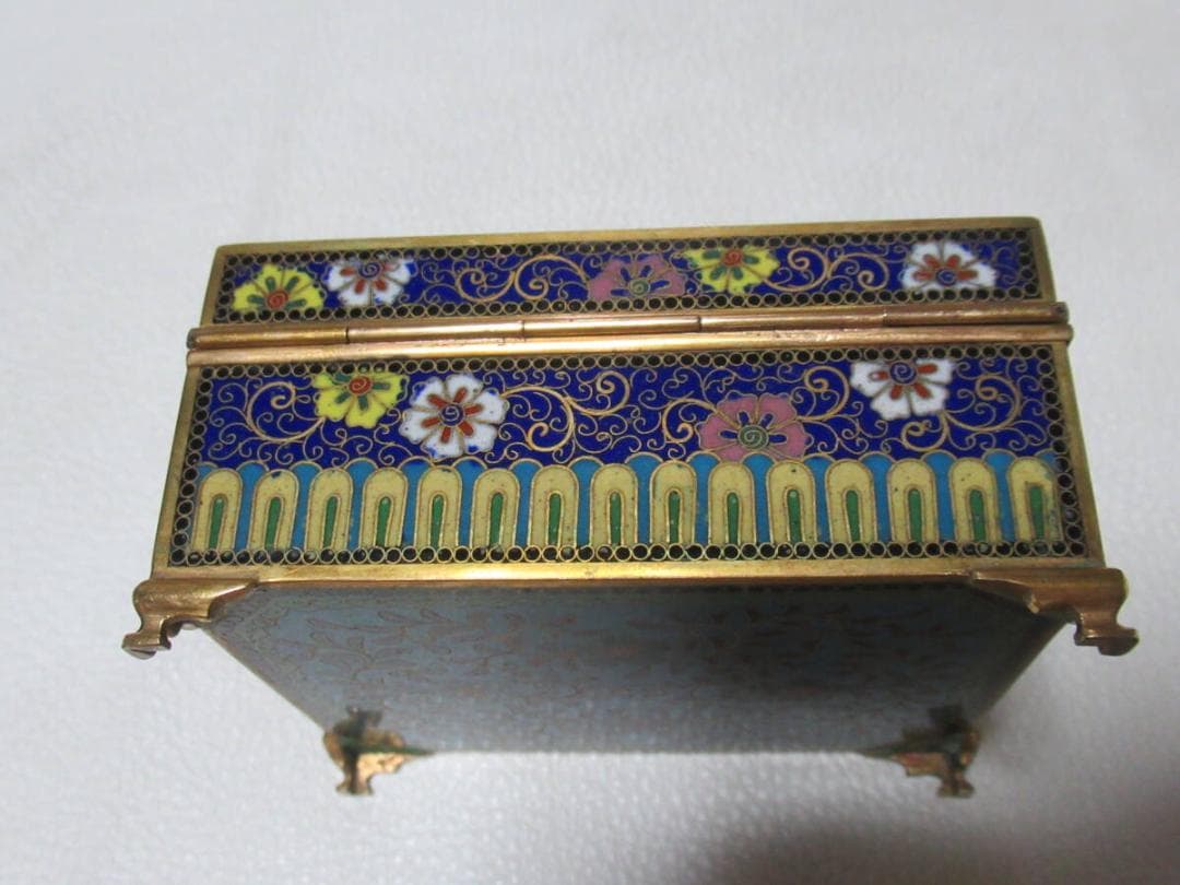 希少 明治30年◆京七宝 稲葉七宝 内金鍍金(竹/雀) 外観(花鳥図) 小物入れ