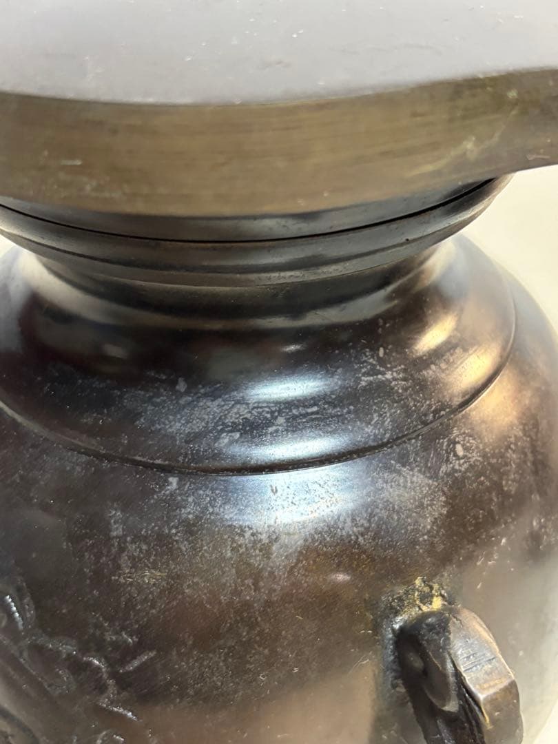 薄端 唐銅 龍 虎 模様　三脚　華道具　花器　茶道具　古道具