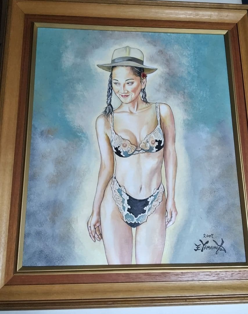 絵画油彩１０号、裸婦、美人画、山本英二、真作、肉筆、高塚省吾、森本草介、額縁付き