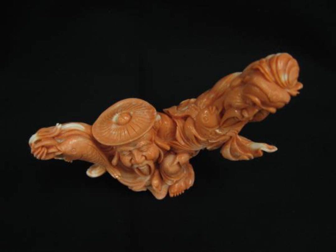 美術品　赤珊瑚　彫刻置物