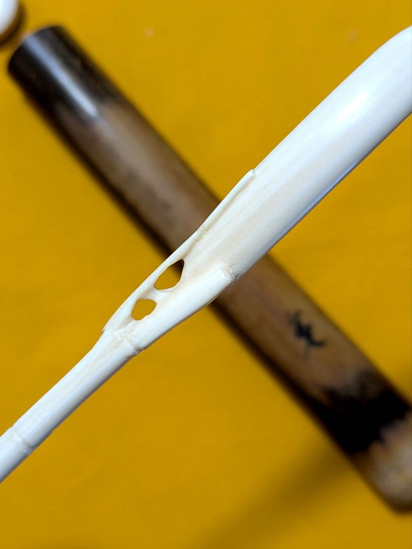 【閉店売り尽し】手彫茶杓　短寸笹之葉型（箱入・仕覆寸）