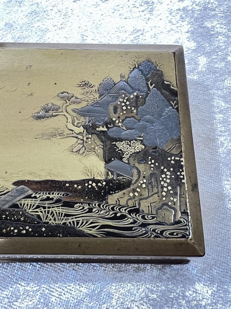 金蒔絵山水紋香箱　江戸期　合せ箱　金銀 漆器